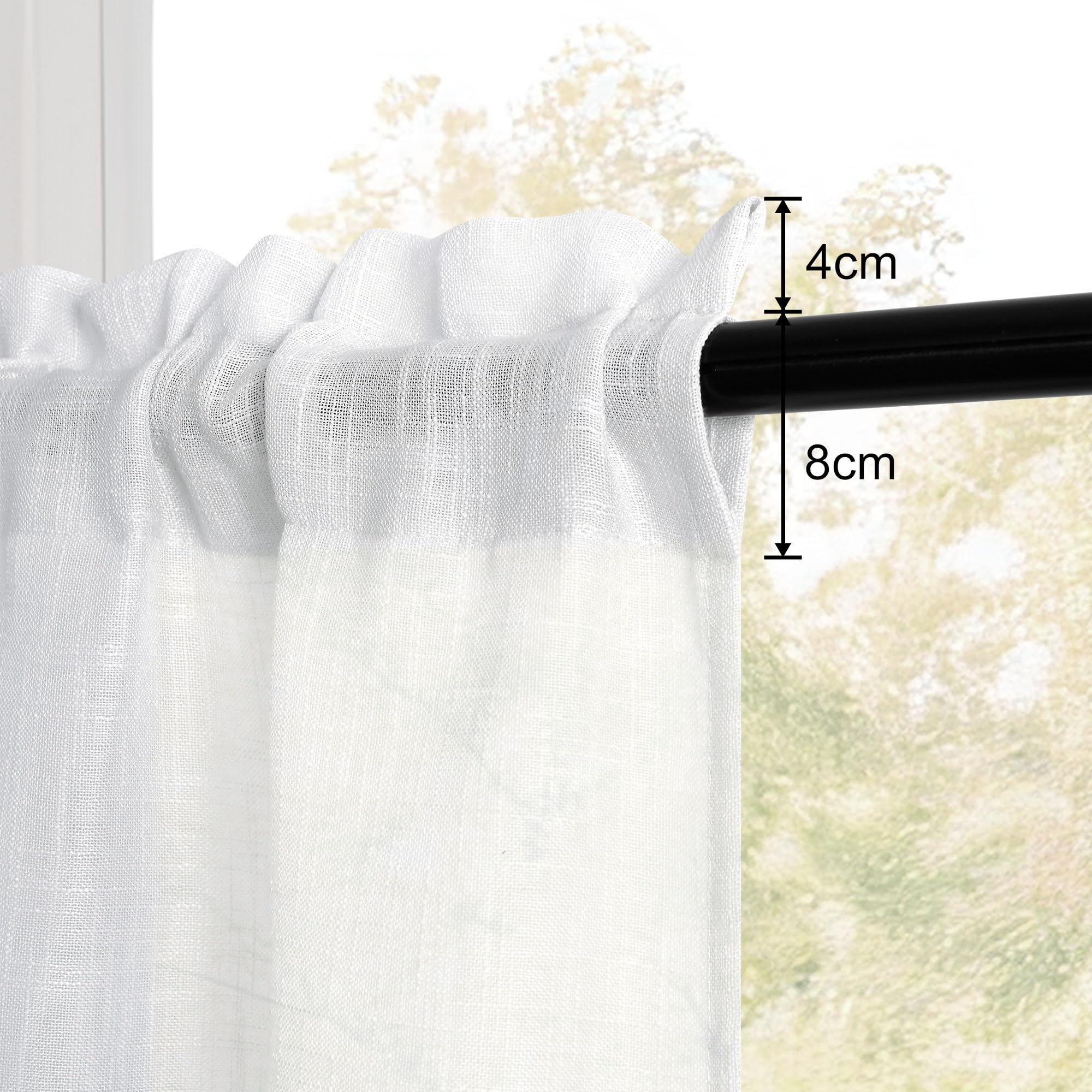 DWCN Weiß Scheibengardinen Leinenoptik Vorhänge Halbtransparent Gardinen Kurz 2 Stück H90xB60cm Modern Fenstervorhänge für Küchengardinen Wohnwagen Schrankvorhang Wohnzimmer Bistrogardine Landhaus