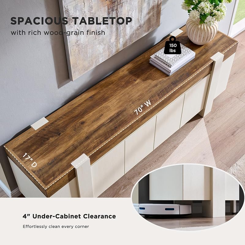 OKD 70" Modern Farmhouse TV Stand for TVs up to 80 Inch, Antique White image 5