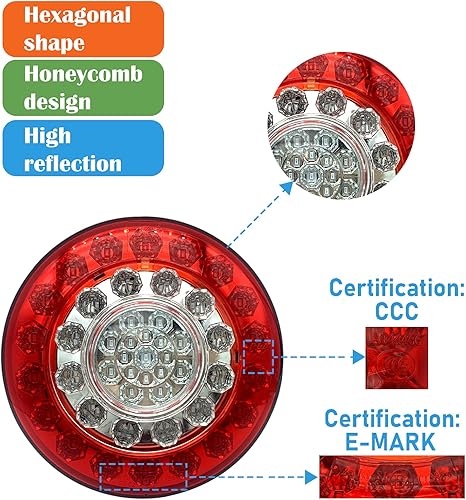 Miniatura 3 de E-Mark ADR CCC - Luz trasera LED redonda de 4.84 pulgadas, 10 V - 30 V, lámpara de freno superbrillante, luz de marcha de giro para remolque,