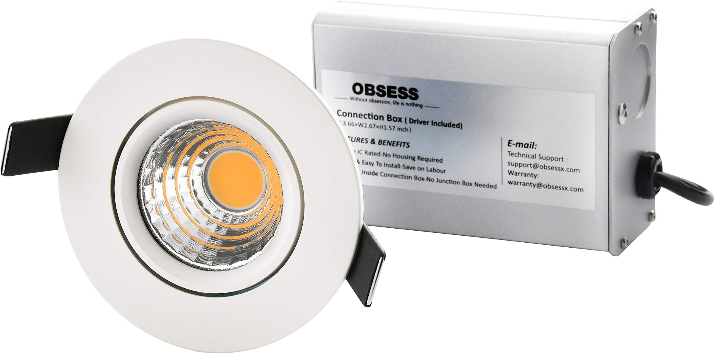 OBSESS 3 Inch LED Recessed Ceiling Light with Junction Box Dimmable LED Downlight Shower Lights Gimbal Trim 4000K Warm White 8W 600LM Brightness IP54 Waterproof for Bathroom, Kitchen, Porch, Hallway