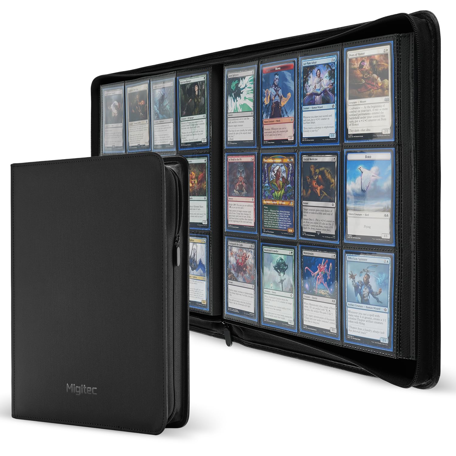 Migitec 12-Pocket Card Binder for 960 Trading Cards | Sports Cards, Zipper Album with 40 Side-Loading Sleeve Pages, Compatible with TCG | MTG Cards and Baseball | Basketball | Football Cards