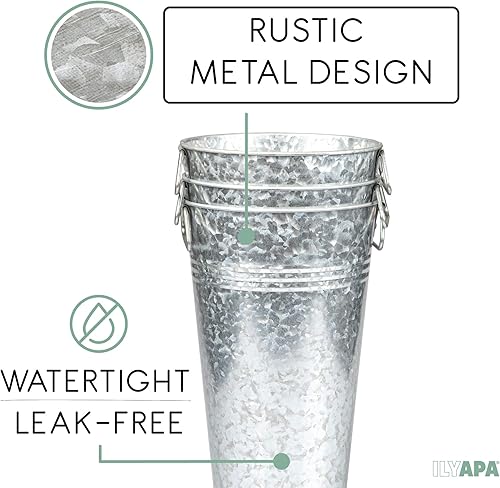 Miniatura 3 de Ilyapa Paquete de 3 jarrones de metal galvanizado, macetas rústicas de 13 pulgadas de alto