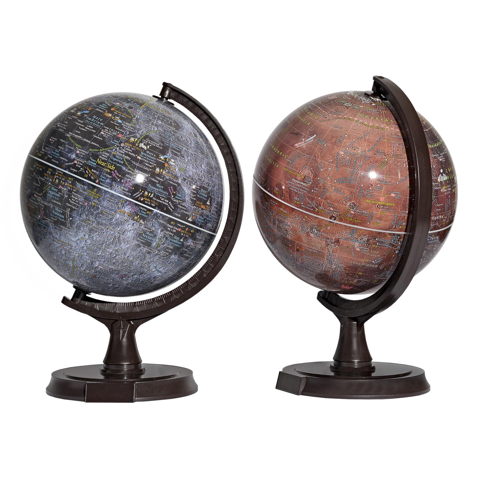 Mapsoft Prime Gray Moon/Red Mars 2 Globe Set, 30cm/12