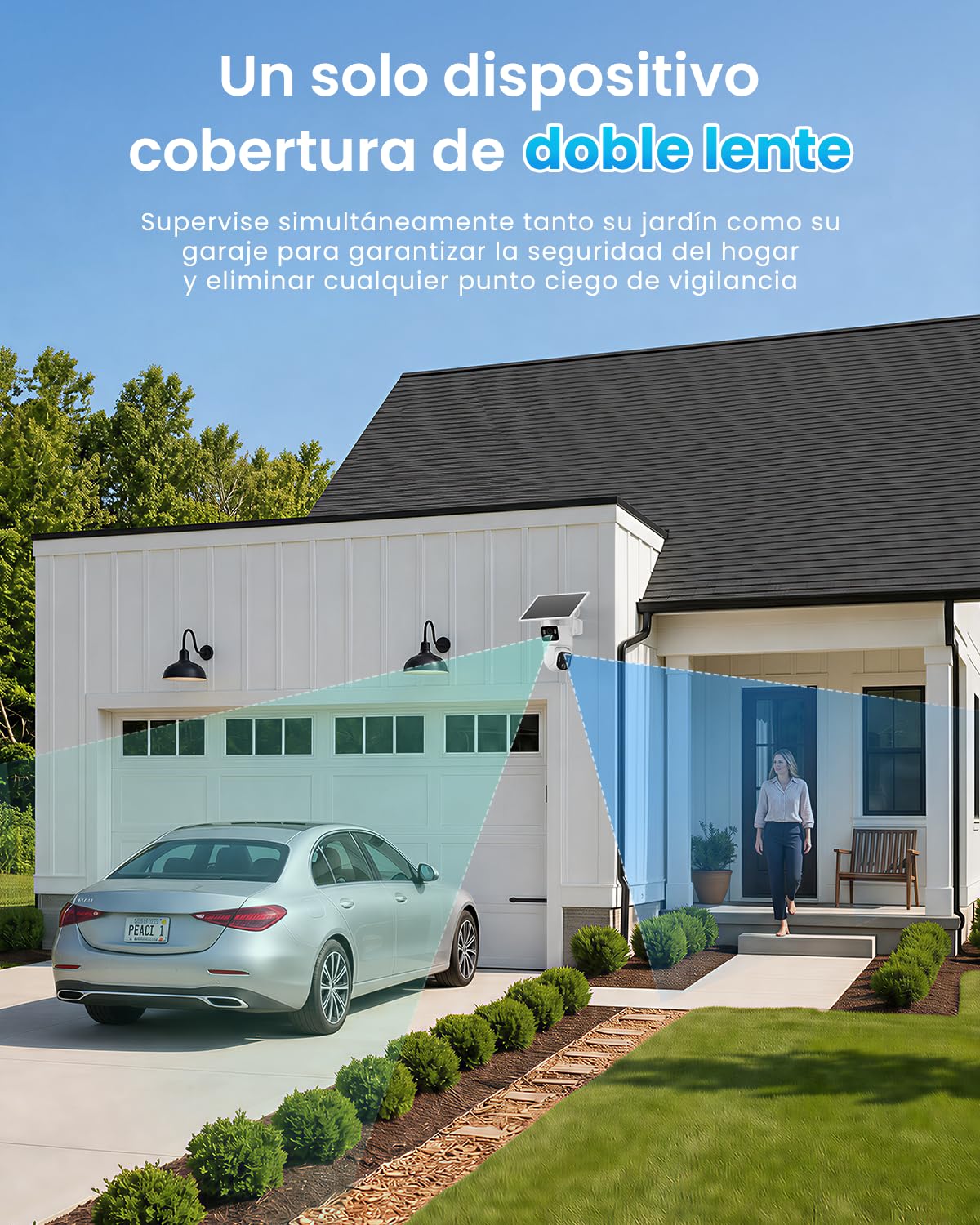 SEHMUA Cámara 4G Exterior Solar con Tarjeta Sim（Doble Lente） 2K+2K | Cámara de Vigilancia Inalámbrica con Detección Humana por IA, Alarma de Luz y Sonido, Visión Nocturna a Color, PTZ 360°, IP65