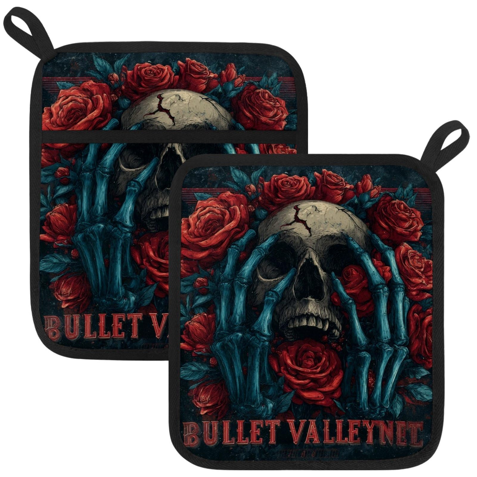 VAPOKF Retro Skeleton Kitchen Hot Pot Holder, Pot Holders Heat Resistant Pot Holder with Pocket Heat Resistant Trivets for Hot Pans Cotton Pot Mitts for Kitchen Cooking Baking