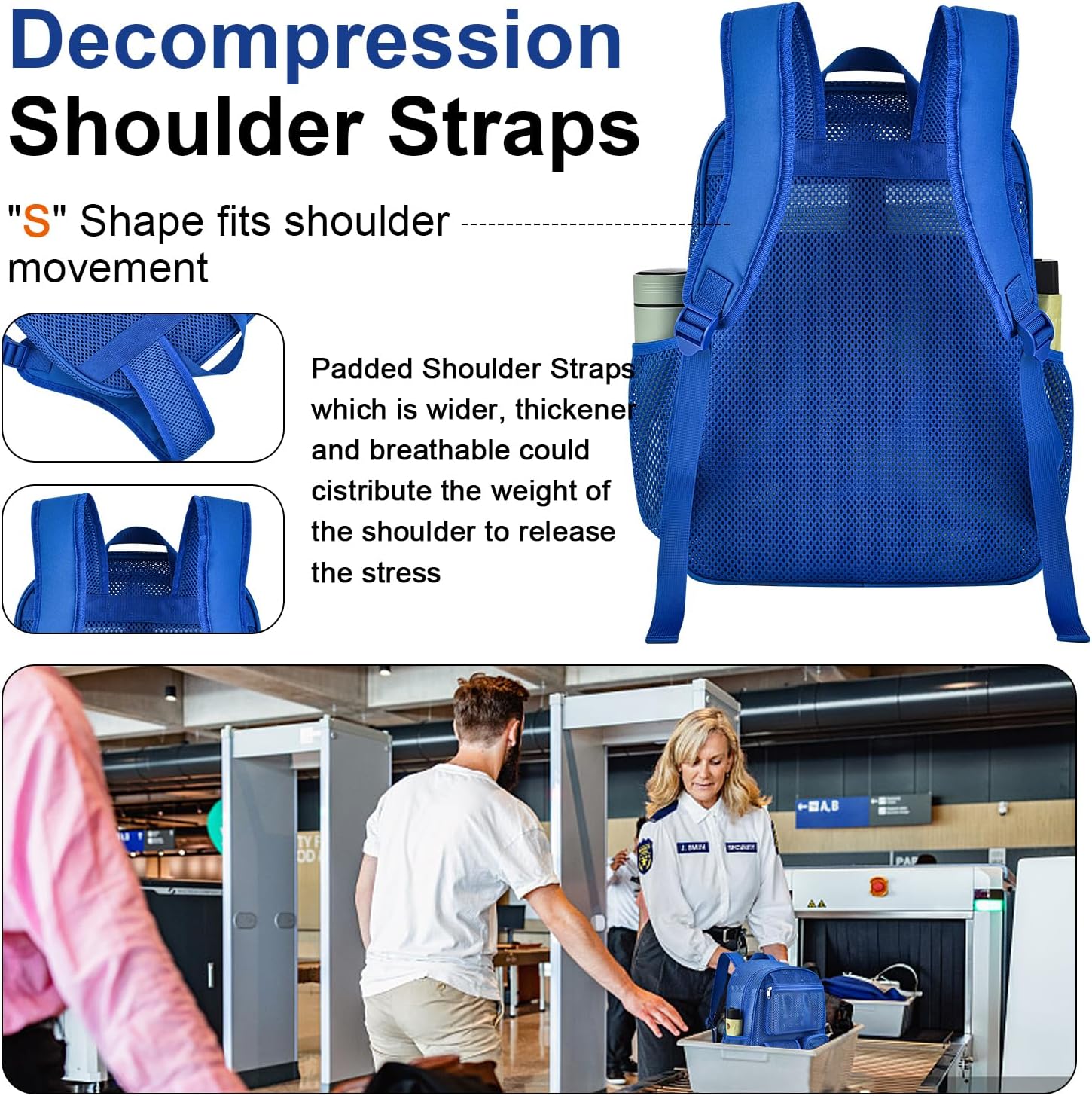 Mesh Backpack for School,with Inner Laptop Compartment,Semi-transparent Bookbag with Bungee and Comfort Padded Straps for Beach, Swimming, Sports, Work, Travel-Royal Blue