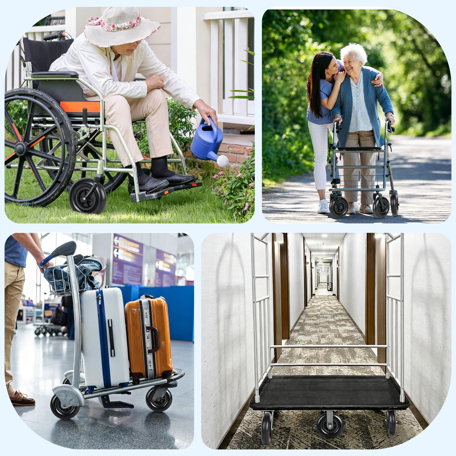 EFUTURETIME 2 x Ersatzräder 190mm Vollreifen, Ersatz Lenkrollen PU für Rollstuhlräder Vordere 8 Zoll für Rollator, Rollstuhl, Laufrad, Gehhilfe (Schwarz)