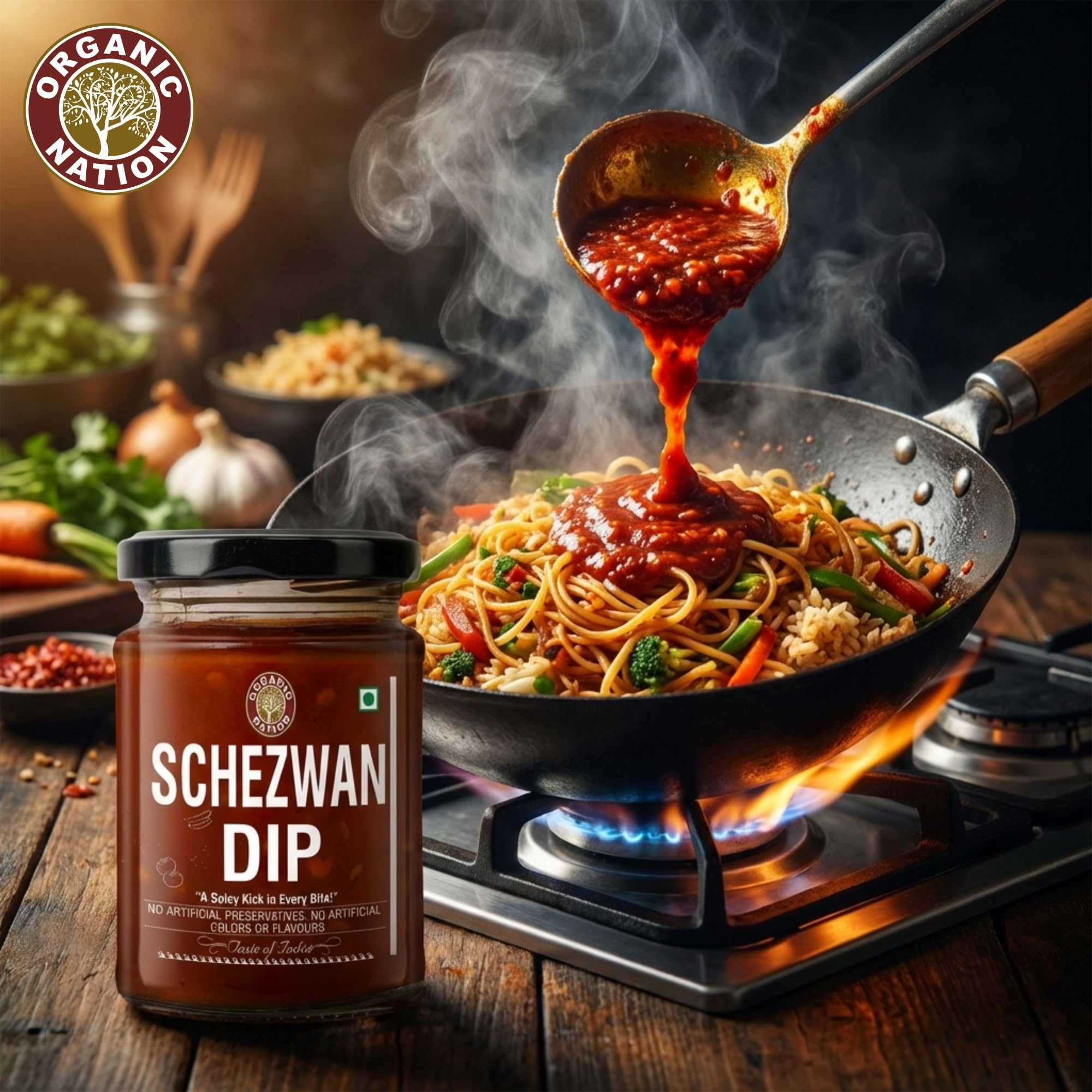 ORGANIC NATION Schezwan Chutney Dip, Schezwan Sauce for Versatile Cooking - Perfect Sauces & Spreads for Snacks and Meals, Homestyle Made with Red Chillies, Garlic & Aromatic Spices, 260g, Vibrant Red 4