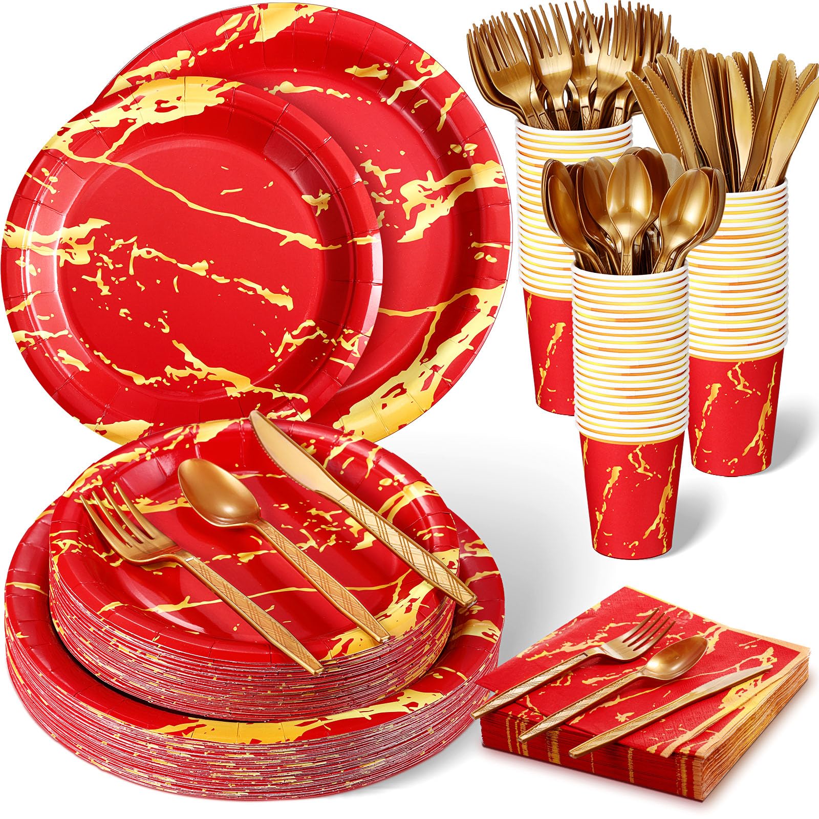Gold & White Disposable Dinnerware Set - 350 Pcs -8 Gold & White Disposable Dinnerware Set - 350 Pcs -8