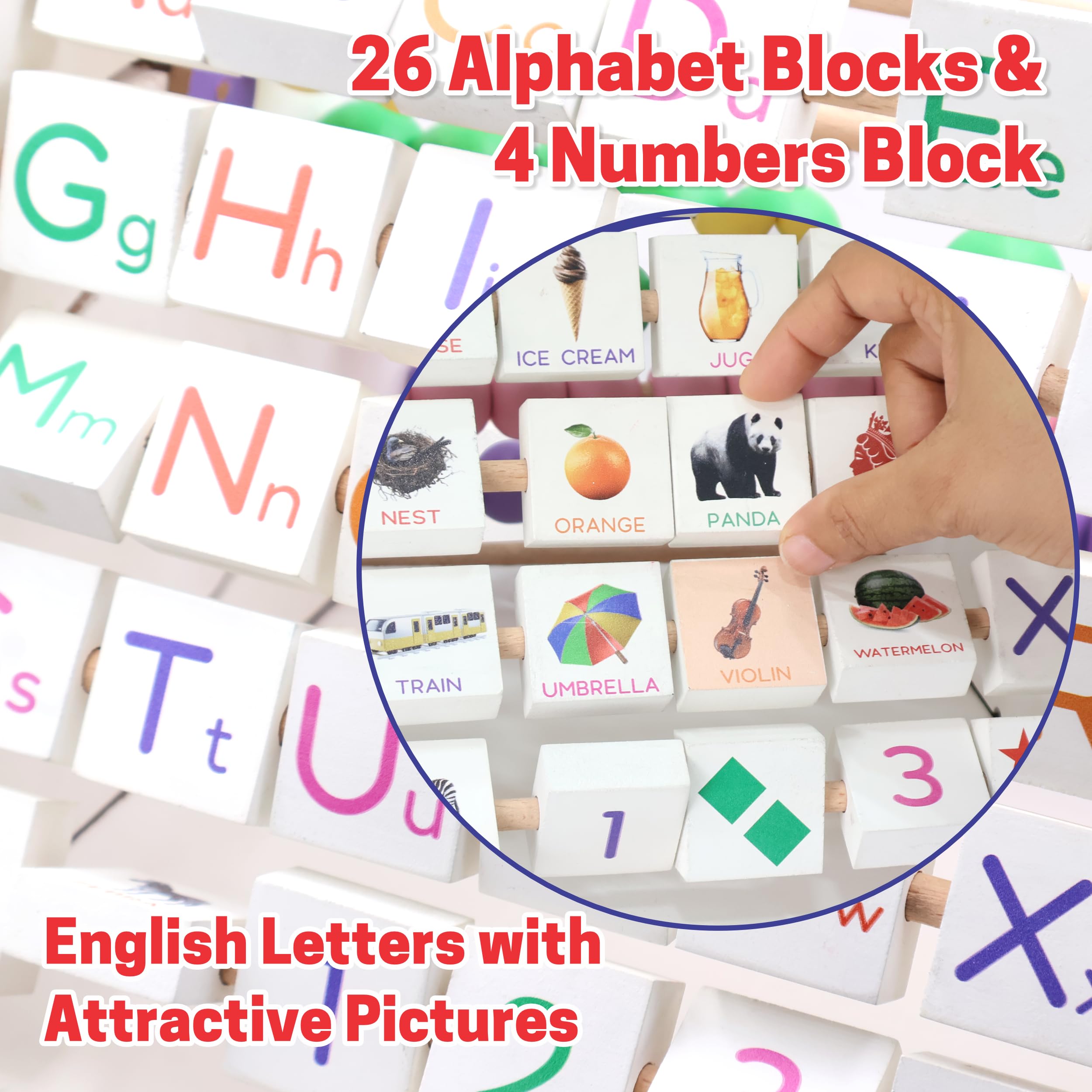 Chanak 5-in-1 Wooden Activity Triangle, Smart Educational Toy, Fun Early Learning Alphabets, Abacus Counting, Writing Board With Wipe & Clean Marker, Clock Learning & Sliding Fish For Kid 1 Year Above - Image 4 thumbnail