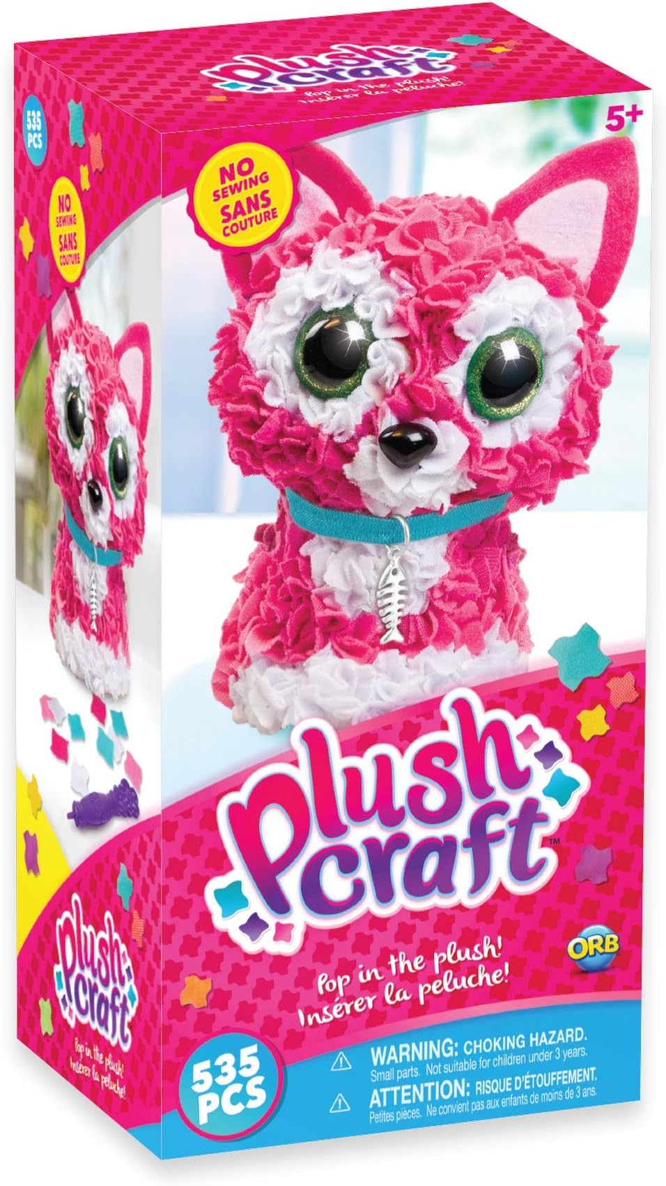 PlushCraft Kitty 3D Kit, Pink/White/Blue, 5" x 4" x 10" (72889)