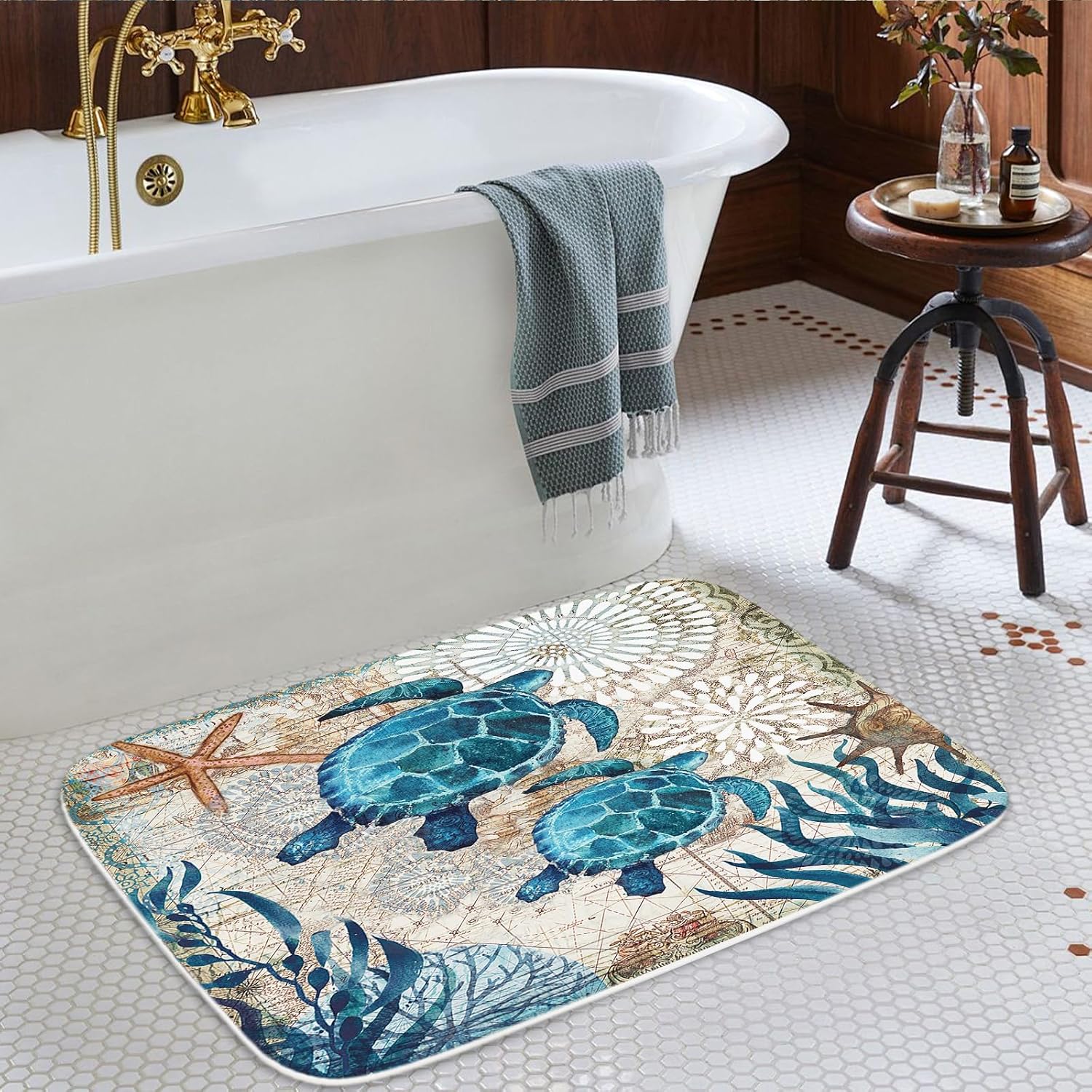 Sea Turtles Nautical Blue Ocean Beach Animals Bath Rugs Non Slip Shower Mat Bathroom Decor Door Rug (16x24 inches, Sea Turtles) - Image 3