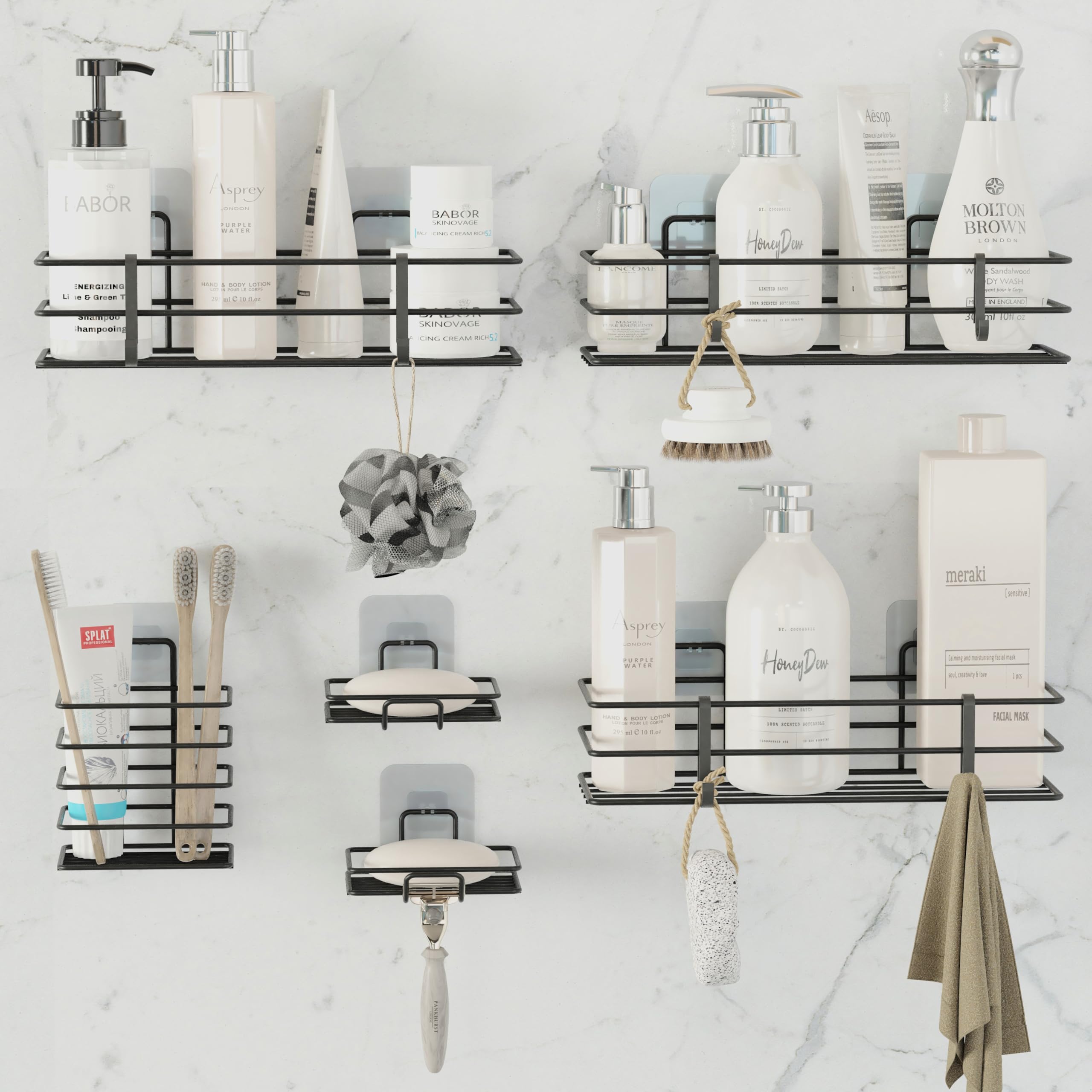 Dekula Adhesive Shower Caddy 6 Pack, Shower Shelves Organizer for Bathroom Storage, Rustproof Stainless Steel Bath Organizers, Kitchen, Adhesive or