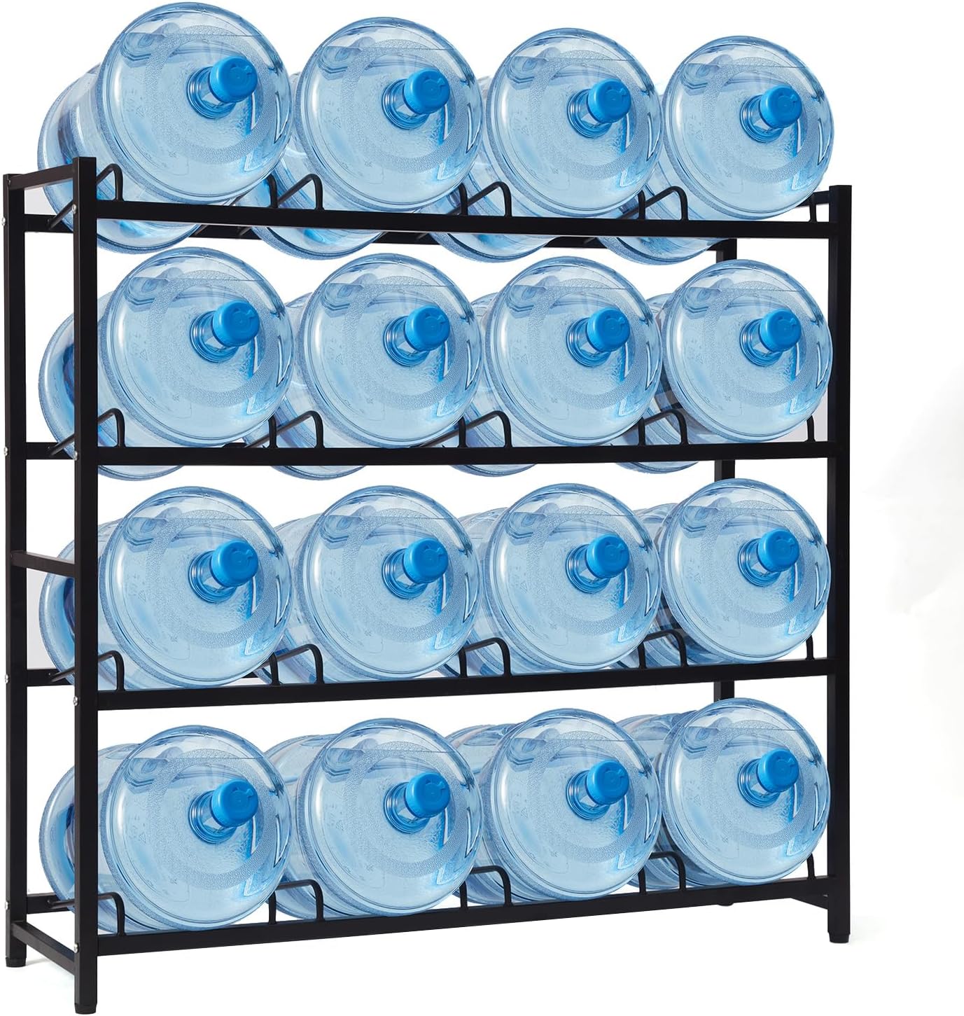 16-Tray Water Cooler Jug Rack - Heavy Duty Carbon Steel 5 Gallon Water Dispenser Jug Holder Stand With 4-Tier Organizer For Home, Office, Kitchen, Warehouse - Black Black 16 Slot