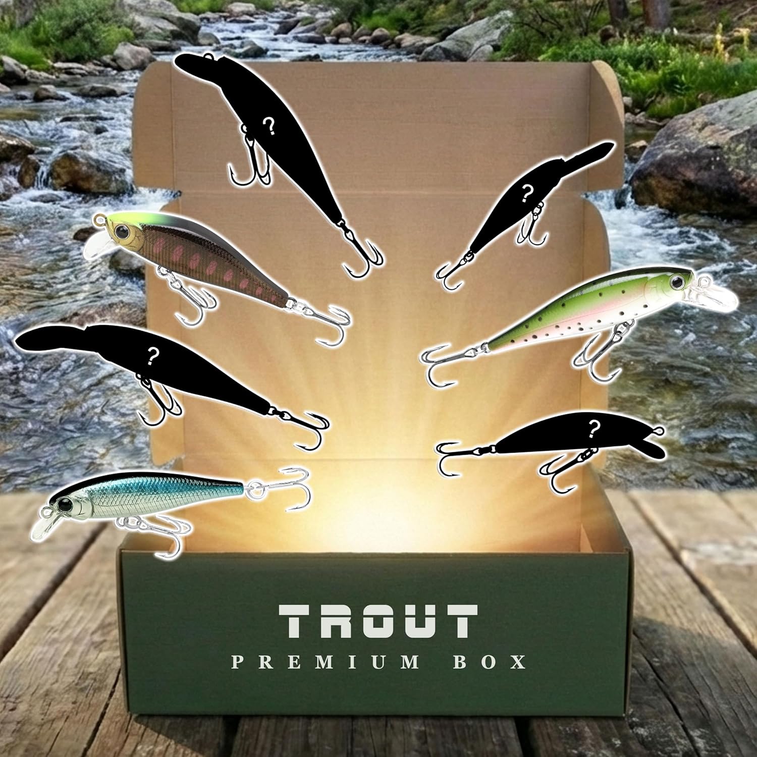LUCKY CRAFT Trout Premium Box, 7 Freshwater Fishing Lures for Lake, Stream, and River Fish, Mystery Selection Tackle Box with Surprise Trout Lures, Fishing Gear Accessories