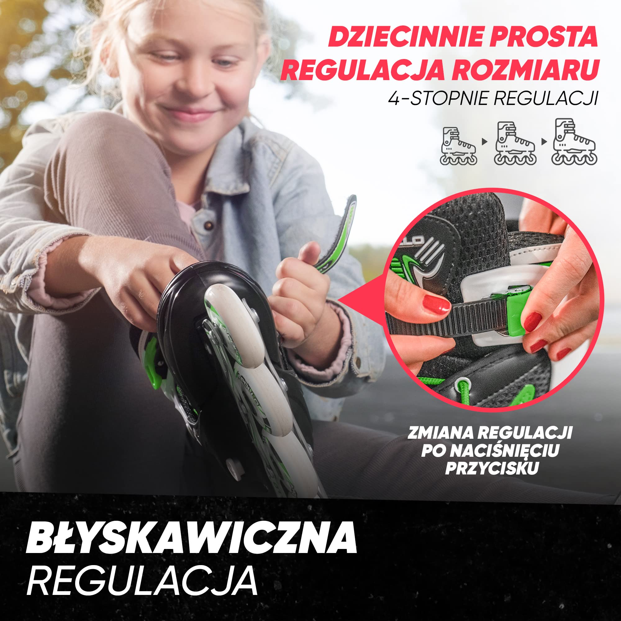 Apollo Super Blades X Pro, S, M, L, podświetlane kółka LED dla dzieci, idealne dla początkujących, wygodne wrotki dla dziewczynek i chłopców