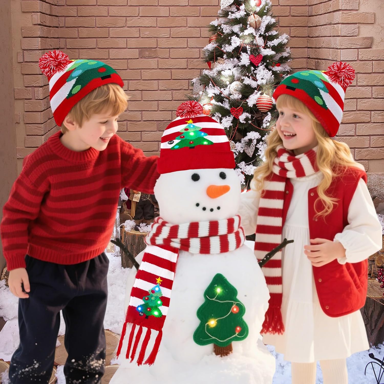 Knitted Christmas Hat and Scarf Warm Christmas Hats Knitted Beanie Cap Skiing and Outdoor Activities - Image 3