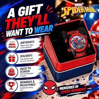 Marvel Spider-Man Kids Watches Digital Display, Interactive Features, Adjustable Strap, Vibrant Spider-Man Graphics, Durable for Active Kids