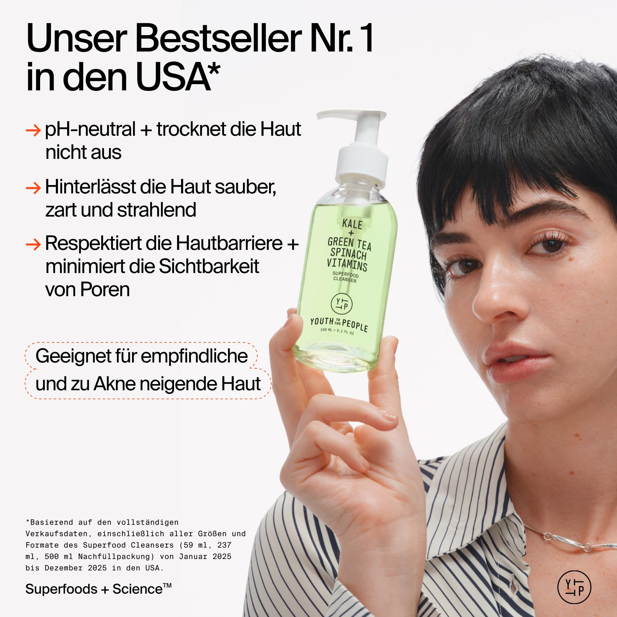 Youth To The People Superfood Cleanser, Gesichtsreiniger, mit Grünkohl, grünem Tee & Spinat, pH-neutral, für alle Hauttypen, sanfter Make-up-Entferner für empfindliche Haut