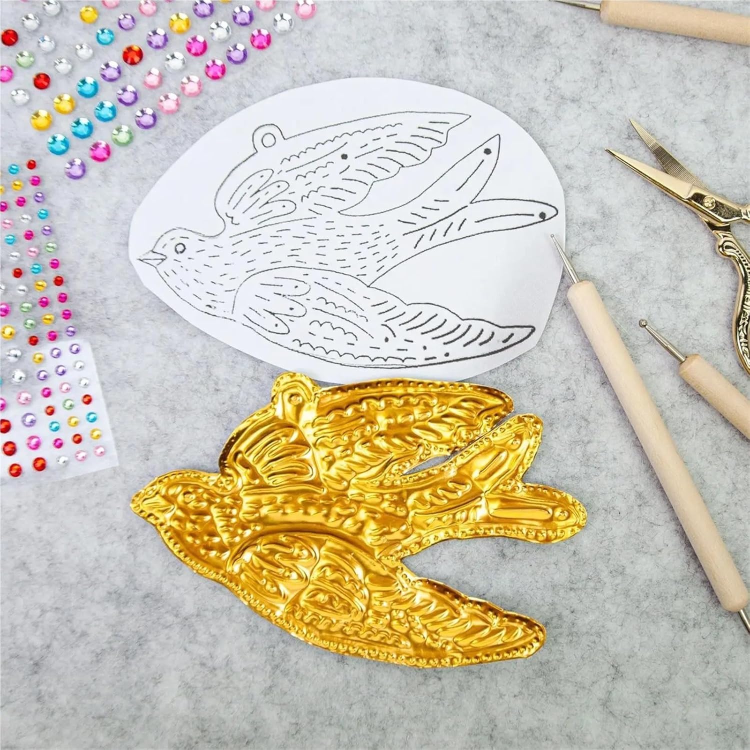 Foil Art Embossed Christmas Ornament Craft Set 2 Set Foil Paper For Crafts Metal Embossing Art Kit Silver Shimmer Gold Crafting Accessory Painting