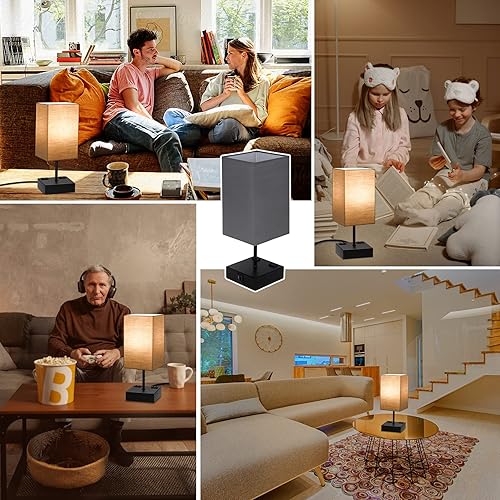 Miniatura 7 de Sailstar Lámpara de mesa gris oscuro, lámpara de control táctil regulable de 3 vías, lámparas de noche con 2 tomas, lámpara de mesita de noche