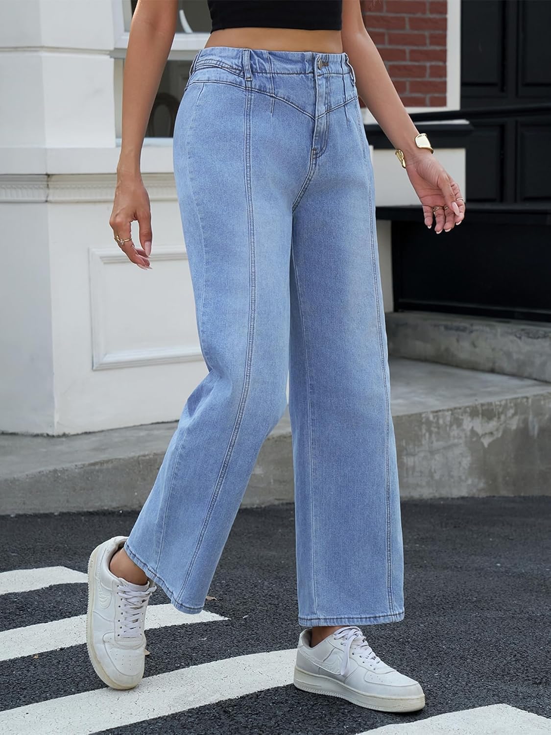 Wide Leg Jeans for Women Trendy High Waisted Straight Leg Stretchy Jeans Seamed Paneling Loose Baggy Denim Pants - Image 7