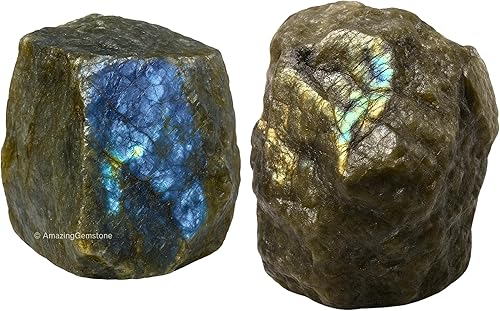 2 piezas de cristales crudos de labradorita y piedras curativas, rocas naturales para rodar y hacer tú mismo, piedras y cristales crudos