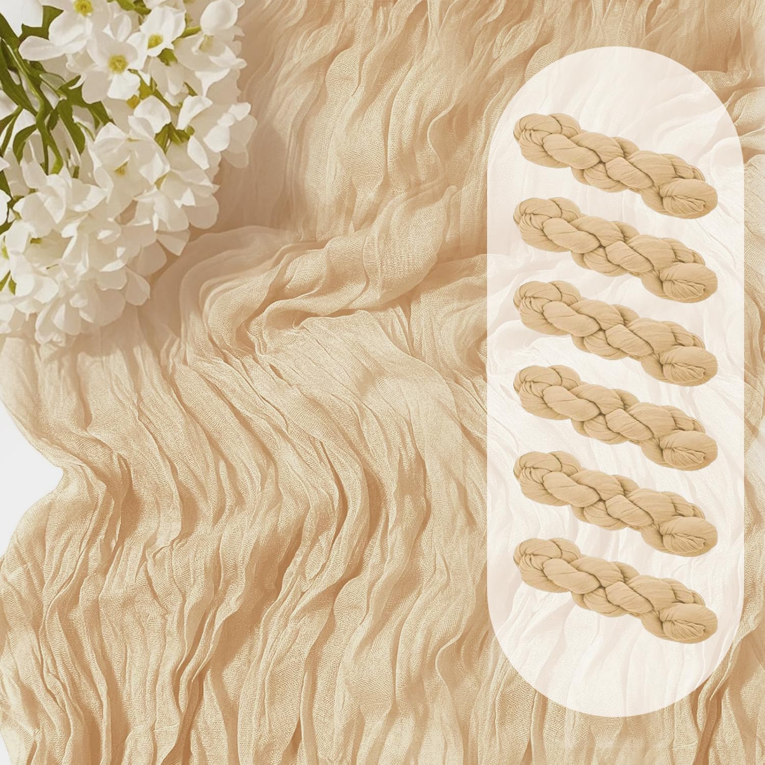 Teiniuby 6 Pack Beige Cheesecloth Table Runners 13FT Boho Gauze Cheese Cloth Cream Table Runner 35 x 160 Inch Long Rustic Sheer Runner for Wedding