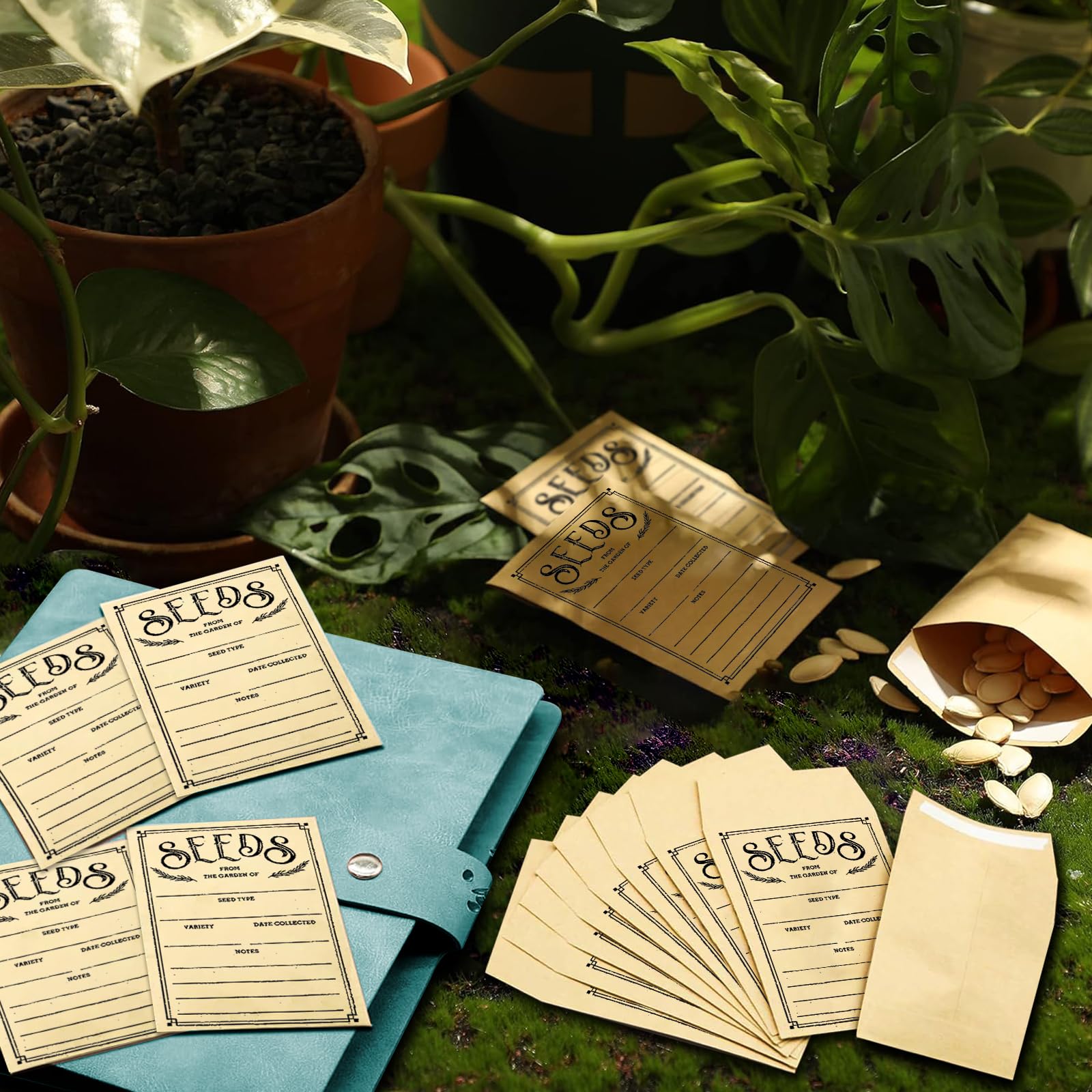 Lot de 100 enveloppes de stockage de semences, organiseurs auto-scellants pour jardin, paquets d'économie de graines idéales pour chaque jardinier (vert)