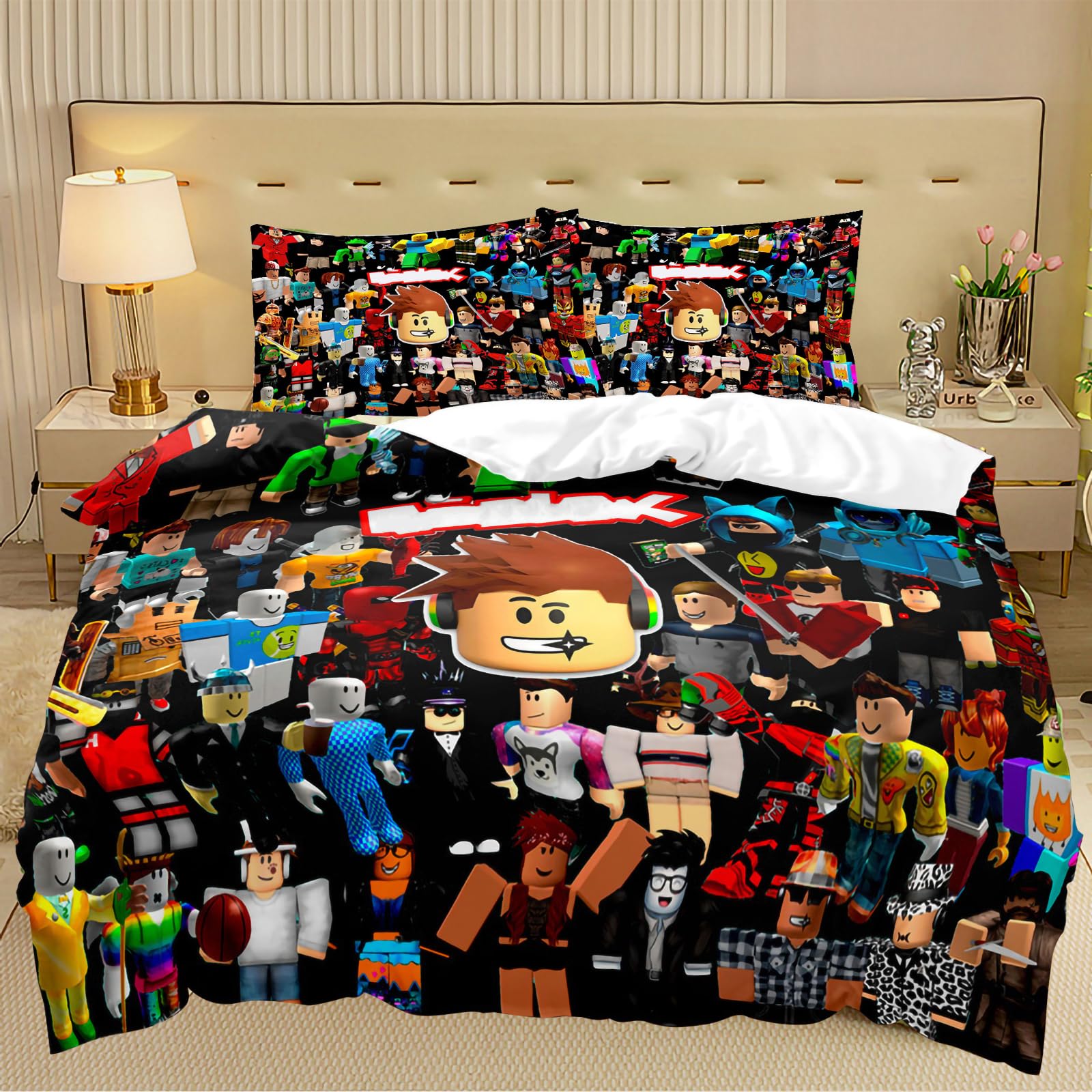 Roblx Biancheria da Letto, Copripiumino Roblx 135 x 200 cm con 2 Federe 75 x 50 cm, Geeignet für Fans