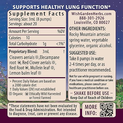 Miniatura 2 de WishGarden Herbs Respiratory Tonic Resistance & Strength - Suplemento de apoyo pulmonar a base de hierbas totalmente natural con gordolobo y