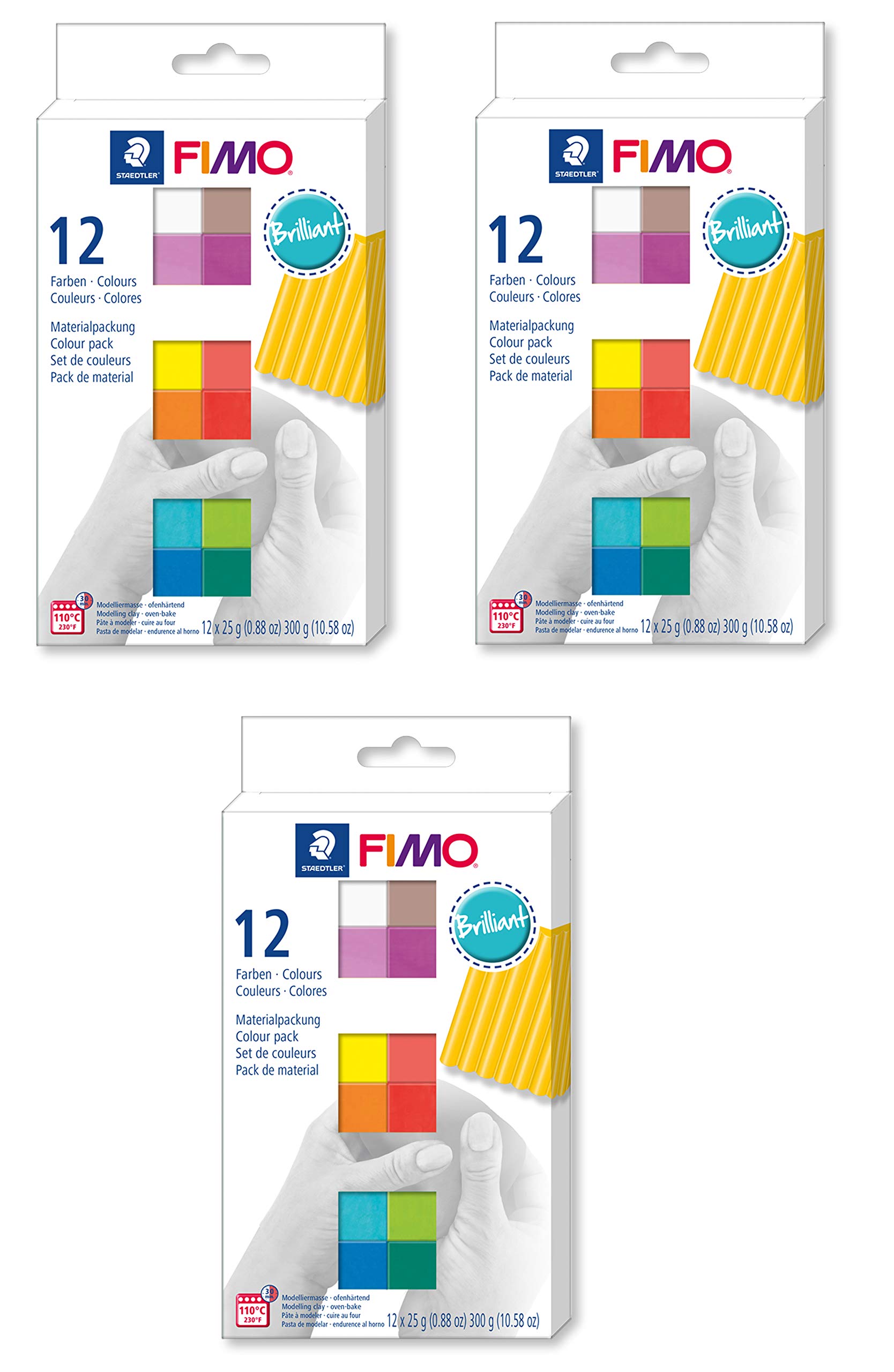 Fimo Modeliermasse 12x 25g, ofenhärtend (12 Halbblöcke, Brillant, 3)