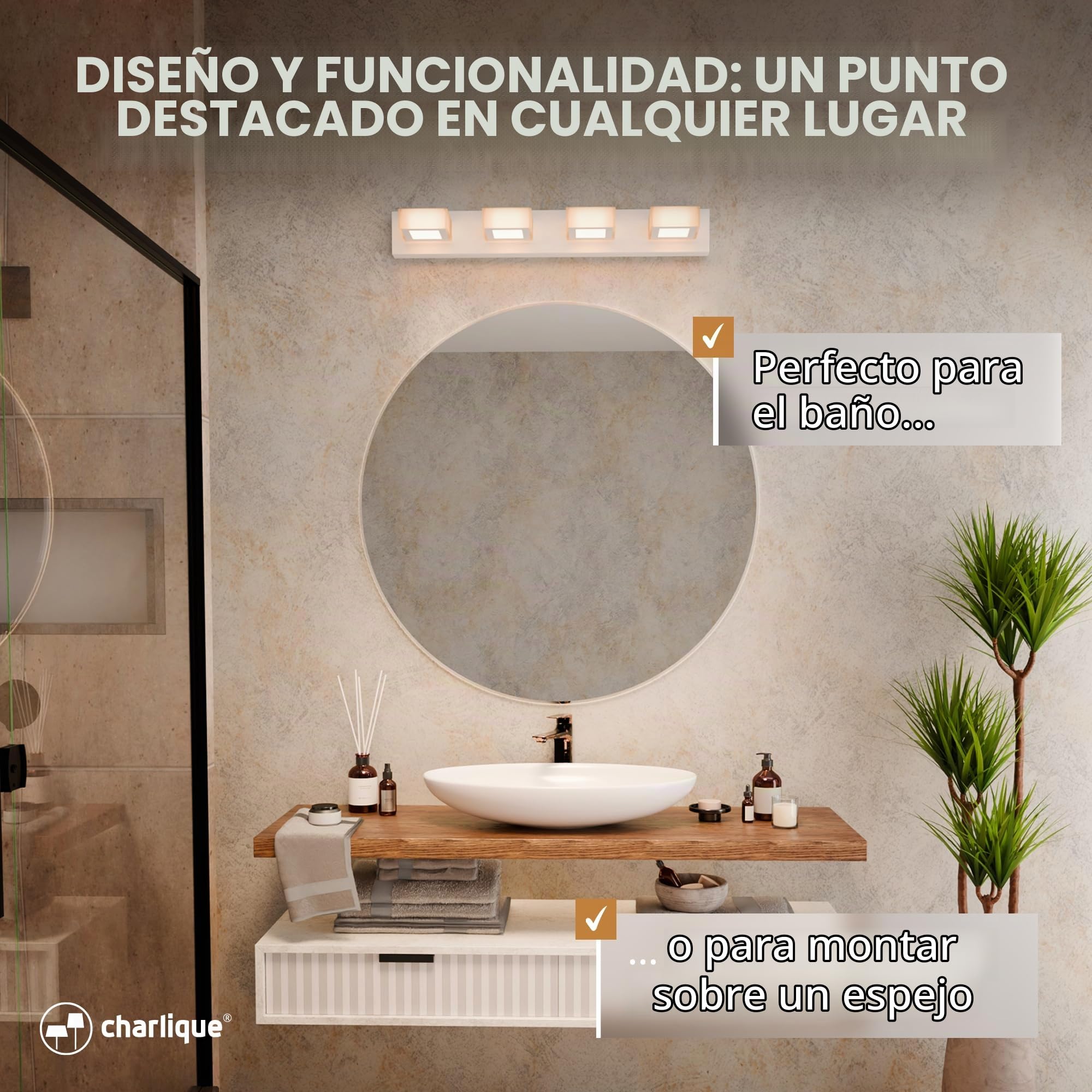 luz baño para espejo - aplique espejo baño Mirror Light, 60 cm, blanca, luz baño pared LED para baño, aplique baño, lampara pared para interiores, lámpara con luz cálida, 2700 Kelvin