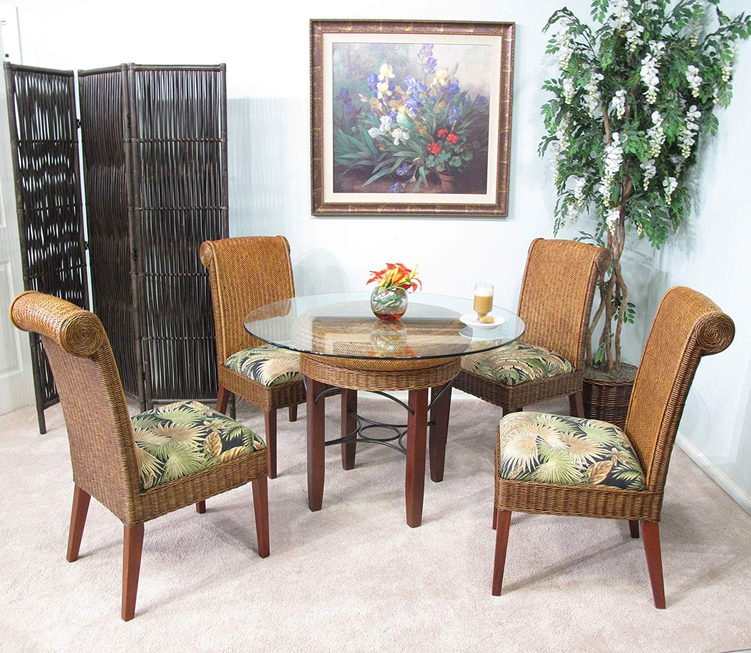 Palm Rattan and Wicker Dining Room Furniture 5 Piece Set (#2517-BC)