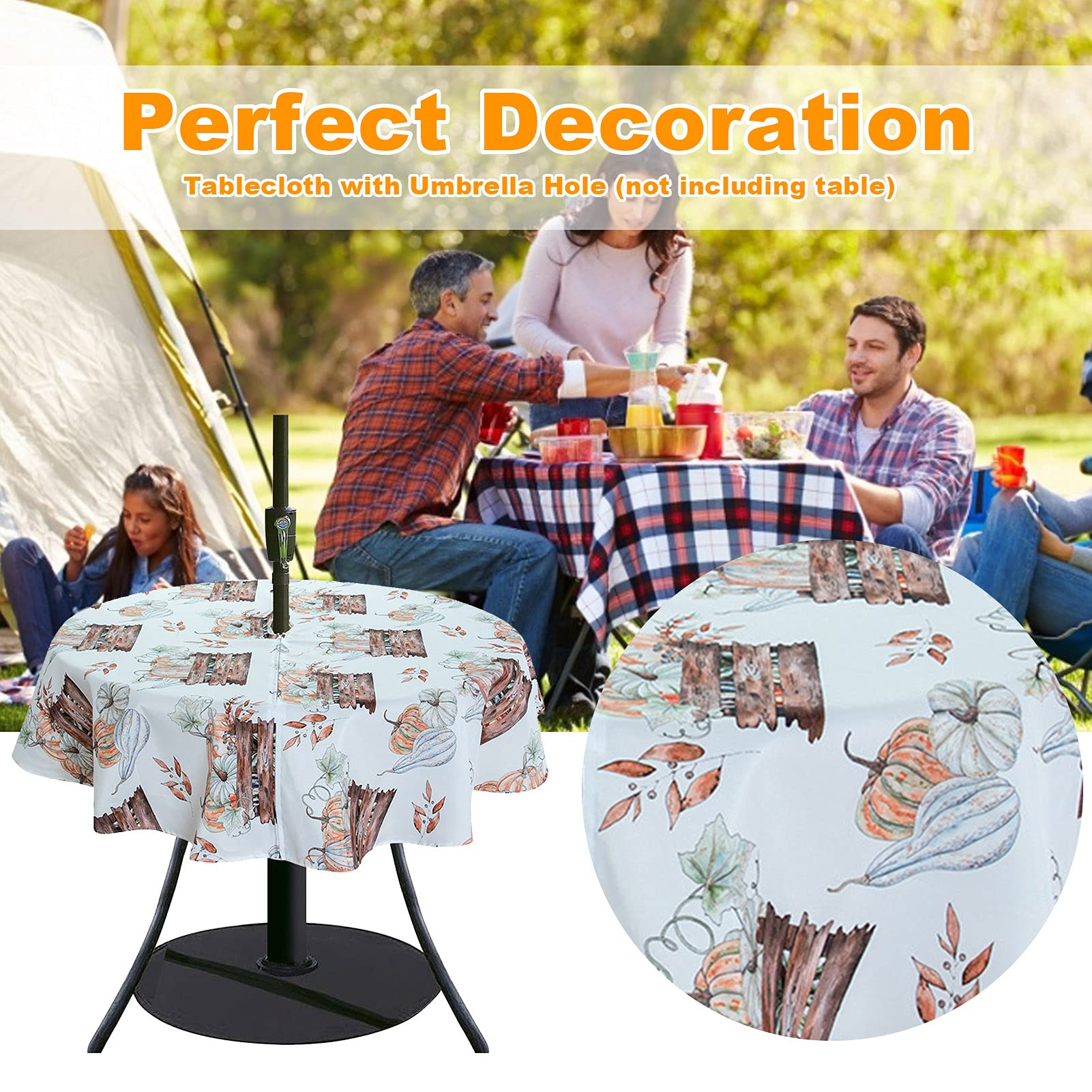 Runde Outdoor-Tischdecke Mit Schirmloch & Reißverschluss | 152x152 Cm | Wasserfest | Für Terrasse & Picknick
