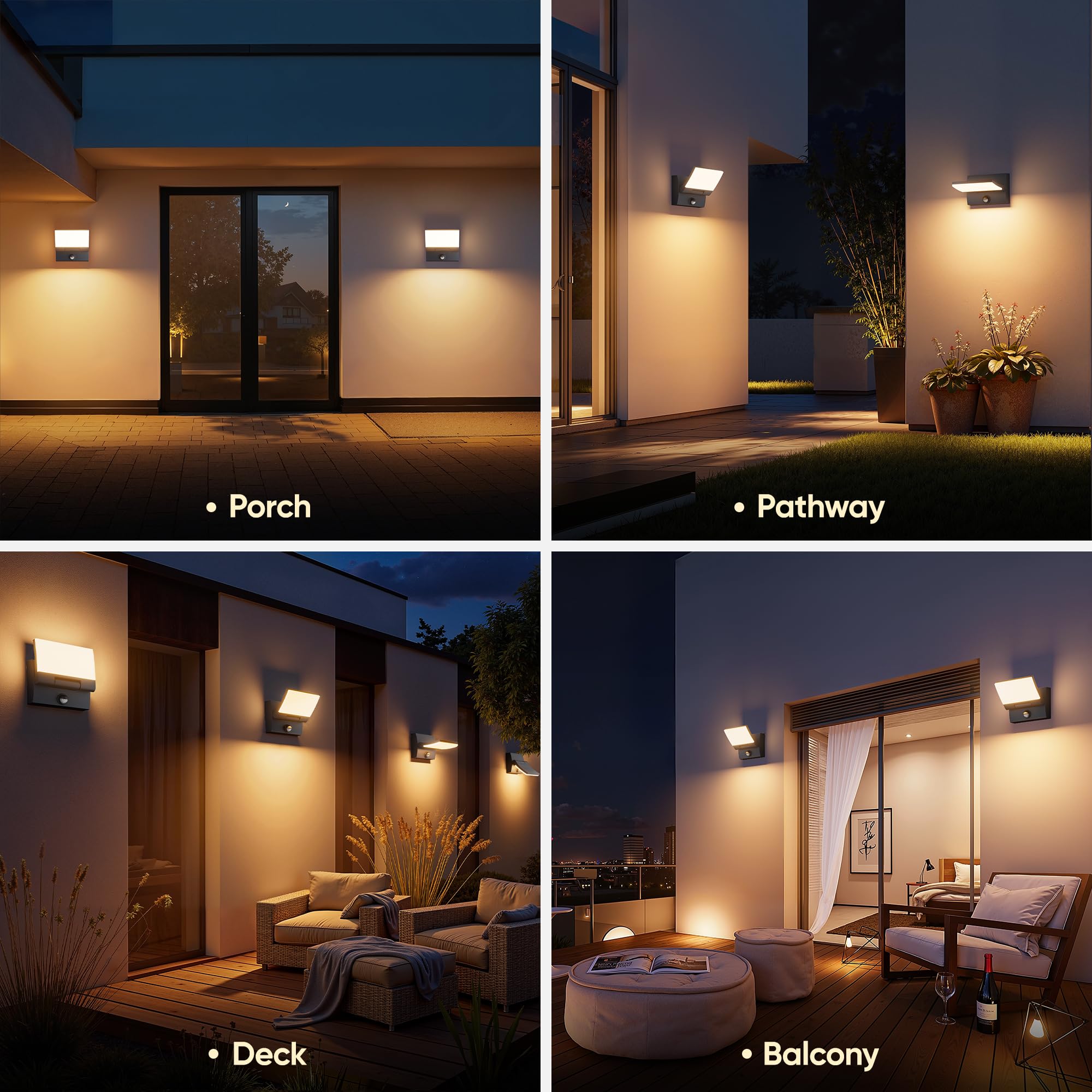 K-Bright 30W Lampa naścienna zewnętrzna/wewnętrzna LED z czujnikiem ruchu Antracyt Lampa zewnętrzna IP65 3000K z obrotowym akrylowym panelem 150° do ogrodu, tarasu, wejścia