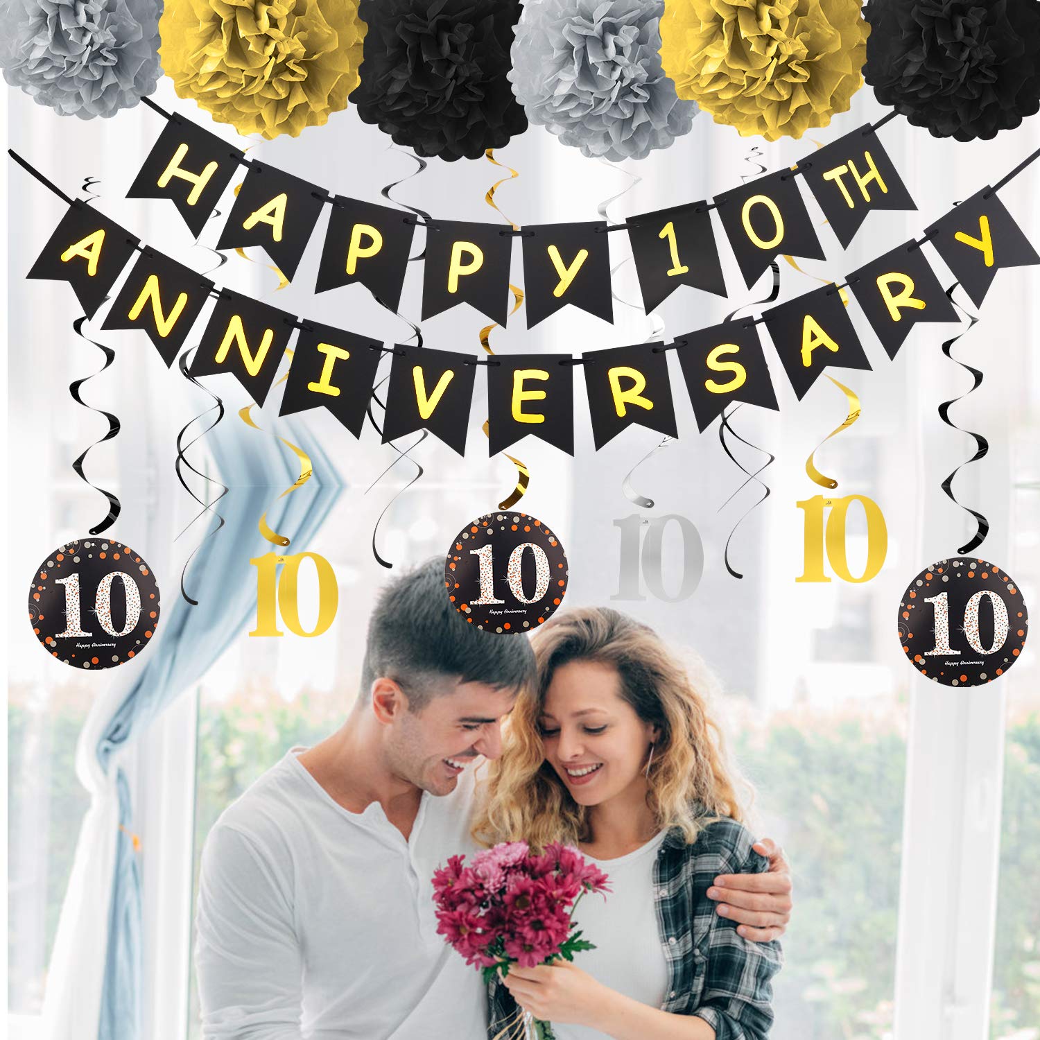 Yoaokiy10th Anniversary Decorations Kit Happy Anniversary Banner 9