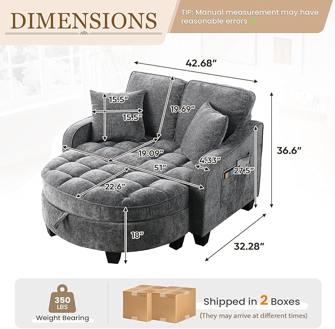 Sillón Chaise Lounge con Otomano, Tela Chenille, Gris Moderno miniatura 2