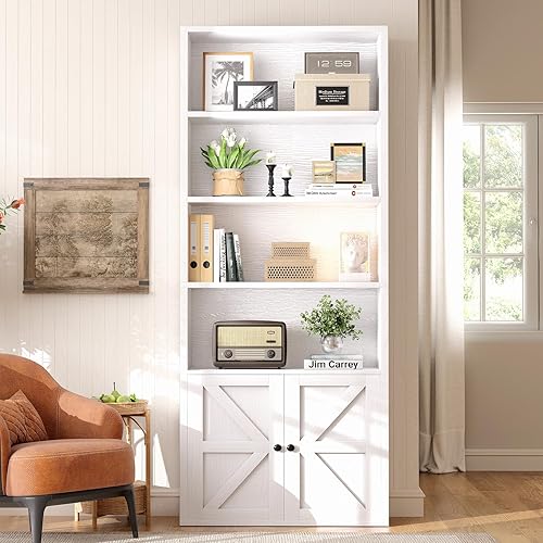 Miniatura 9 de oneinmil 71.5" Tall Bookshelf and Bookcase, 6-Tier Wooden Bookshelves with Cabinet Doors, Floor Bookshelves and Office Storage Cabinets for Home