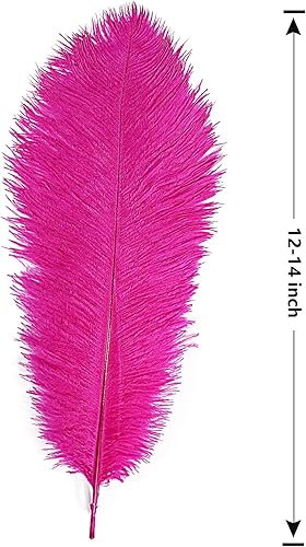 Miniatura 2 de THARAHT Plumas de avestruz rosa intenso, 12 unidades, grandes, naturales a granel de 12-14 pulgadas, 11.8 in-13.8 in, para centros de mesa de boda,