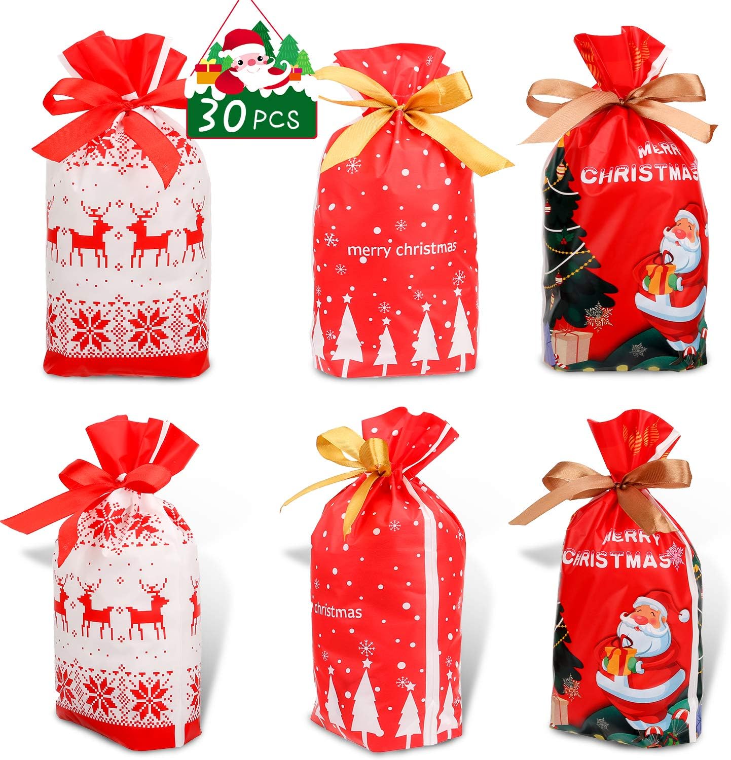 Konsait 30Count Christmas Candy Bags, Christmas Drawstring