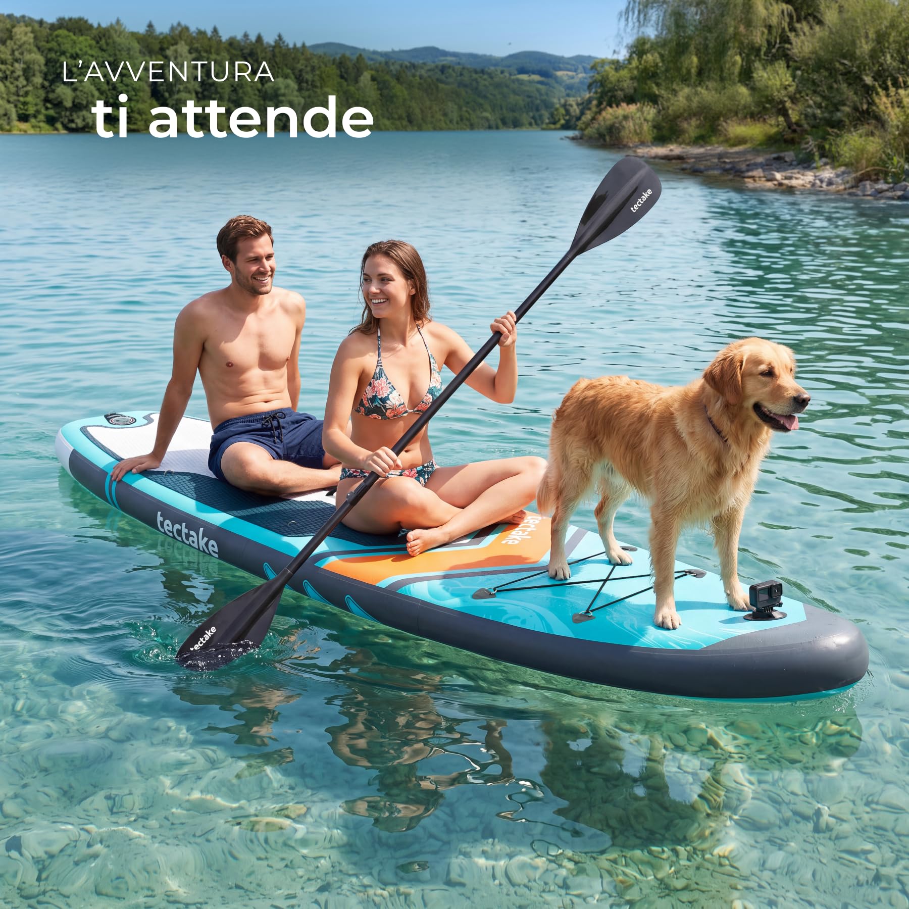 tectake® Tavola Sup Gonfiabile, Supporto Fotocamera, Sedile Kayak, 200 kg