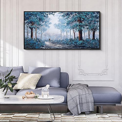 Miniatura 3 de KLAKLA Arte de pared con marco negro para dormitorio, árbol azul prusiano, arte de pared para sala de estar, obra de arte enmarcada con hojas