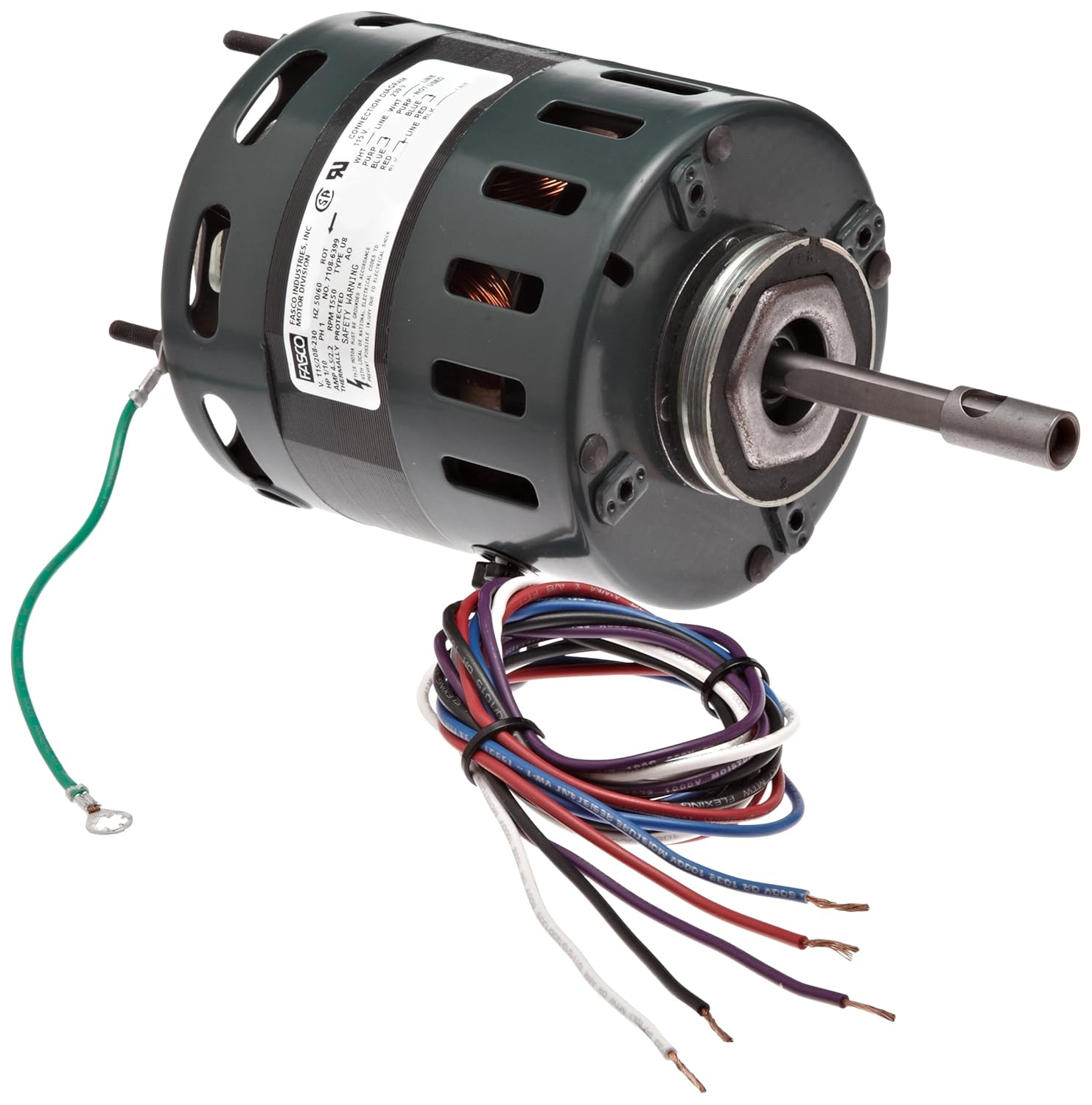 Fasco D481 4.4" Frame Open Ventilation Shaded Pole Refrigeration Fan Motor with Sleeve Bearing, 1/10 HP, 1550rpm, 115/208-230V, 60Hz, 4.5-2.2 amps, CCW Rotation