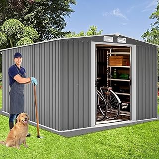 Morhome Sheds & Outdoor Storage,6 x 8 FT Outdoor Storage Shed, Metal Garden Tool Shed, Outside Sheds & Outdoor Storage Galvanized Steel with Lockable Door for Backyard