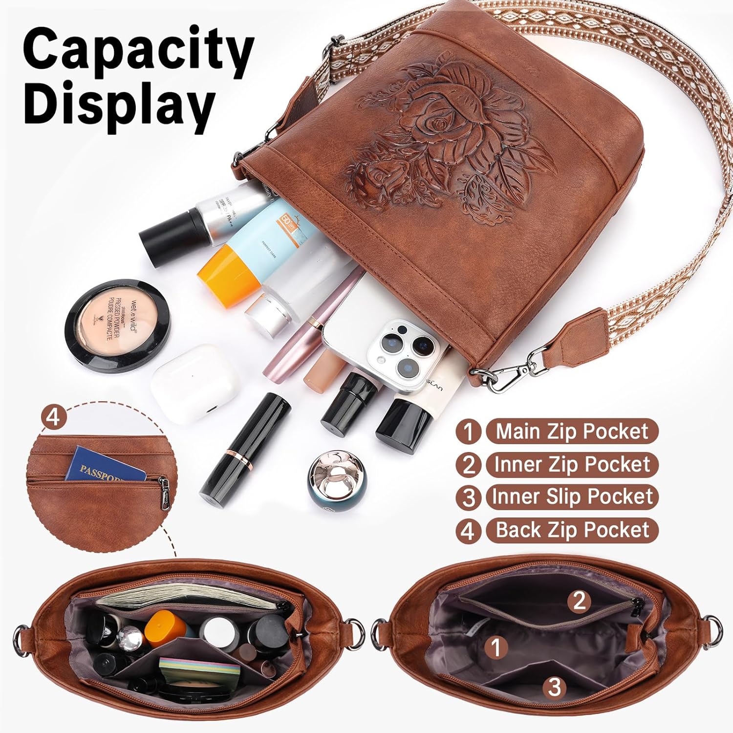 Small Crossbody Purses for Women, Trendy Vegan Leather Bucket Bag Embossed Shoulder Handbags for Everyday Use - Image 4