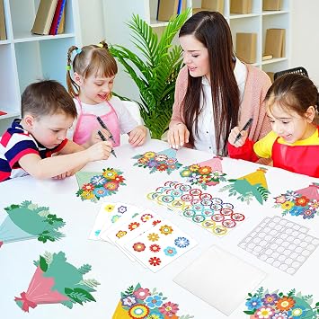 Justforjoyful 24Pcs DIY Mother's Day Gifts Flower Craft Mothers Day Bouquet Greeting Card Making Kit with Envelope for Mom Home School Classroom Fun Activities Mother's Day Handmade Gift Craft for Kid