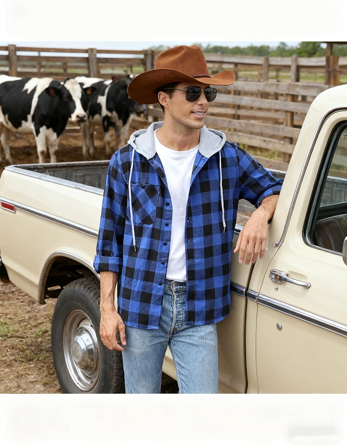 Mens Plaid Button-up Hoodies Loose Fit Long Sleeve Cotton Casual Tops Lightweight Hooded Flannel Shirt with Pockets - Image 4