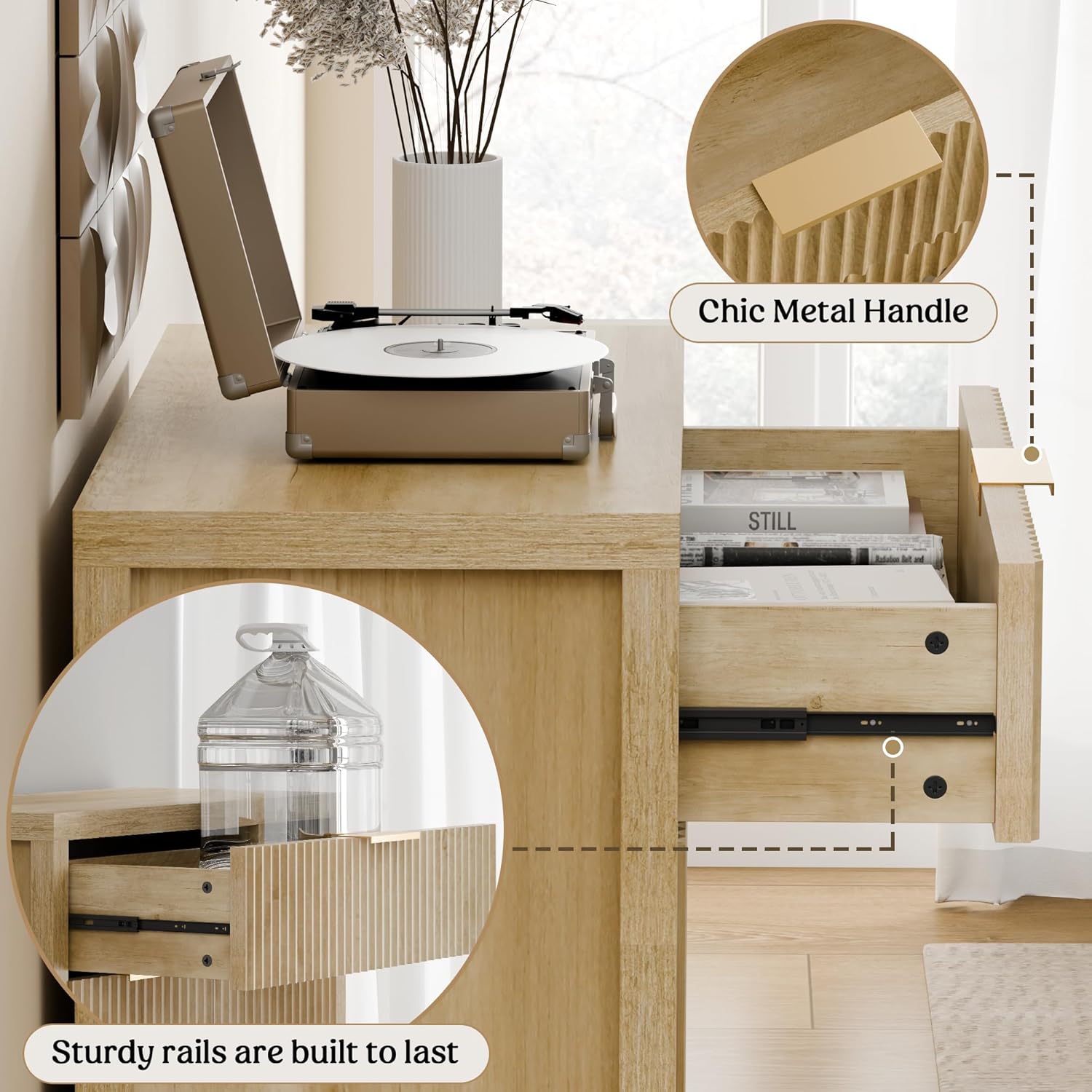 Lulive Fluted Buffet Cabinet with Storage Sideboard Cabinet Adjustable Shelves for Kitchen Living Room, Kitchen, Entryway