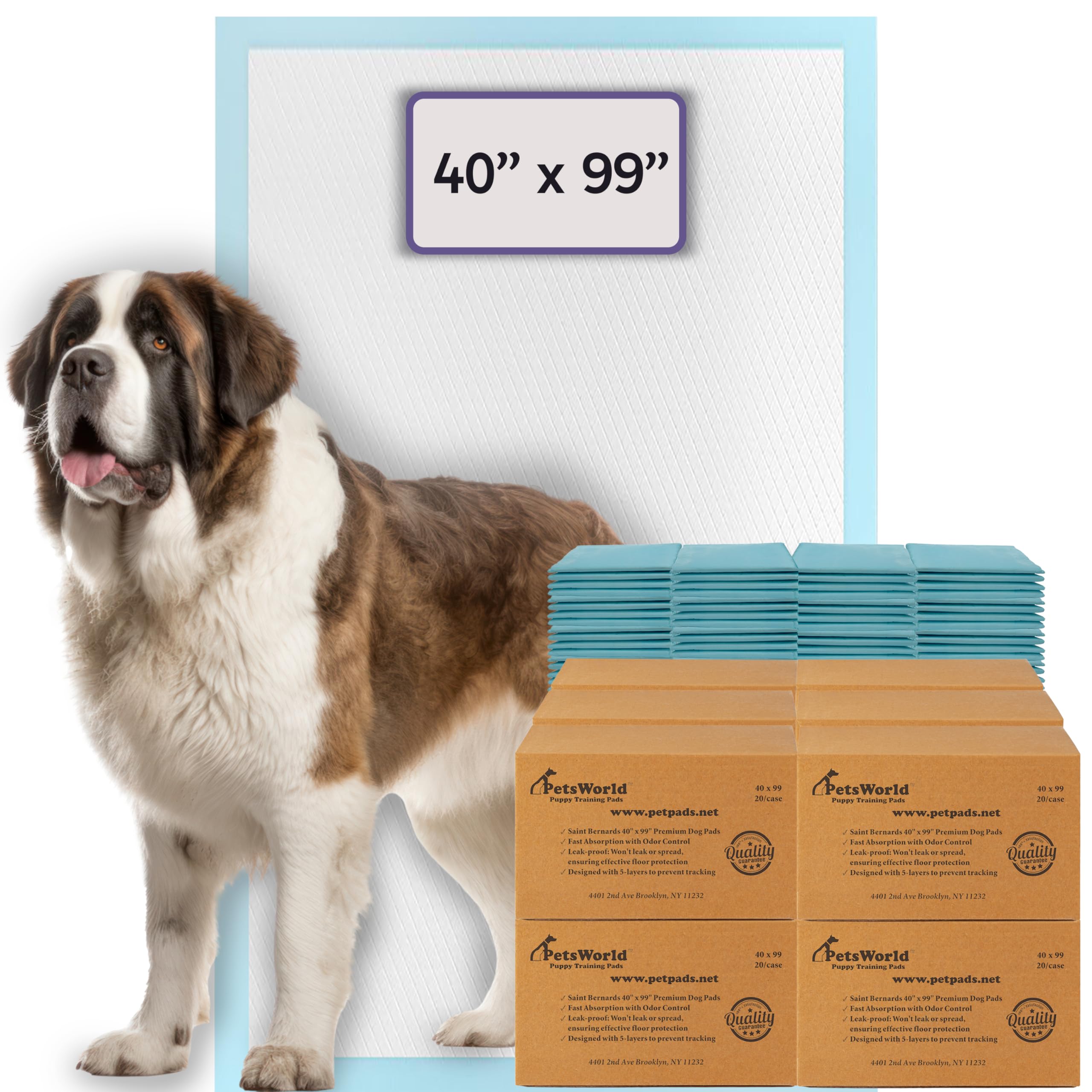 PETSWORLD Mega-Sized Dog Pee Pads (40" x 99") – 4XL Gigantic Pet Piddle Pads for Puppy Training, Incontinence – with Adhesive Sticky Tape – Leak Proof